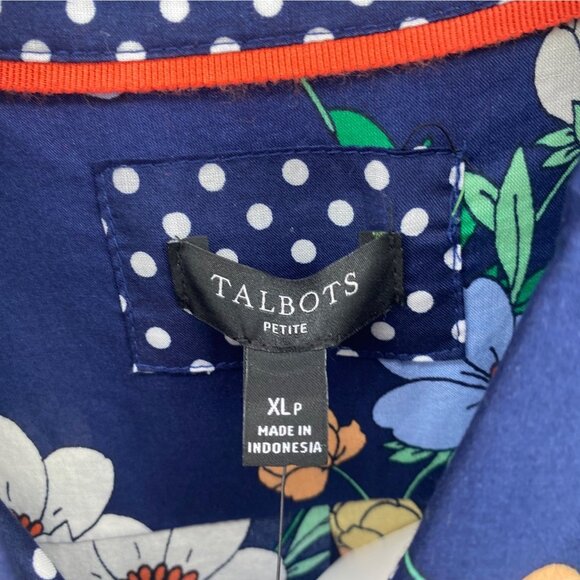 Talbots Shirt Women Extra Large Petite Blue Floral Button Collar Long Sleeve NWT - Picture 5 of 9